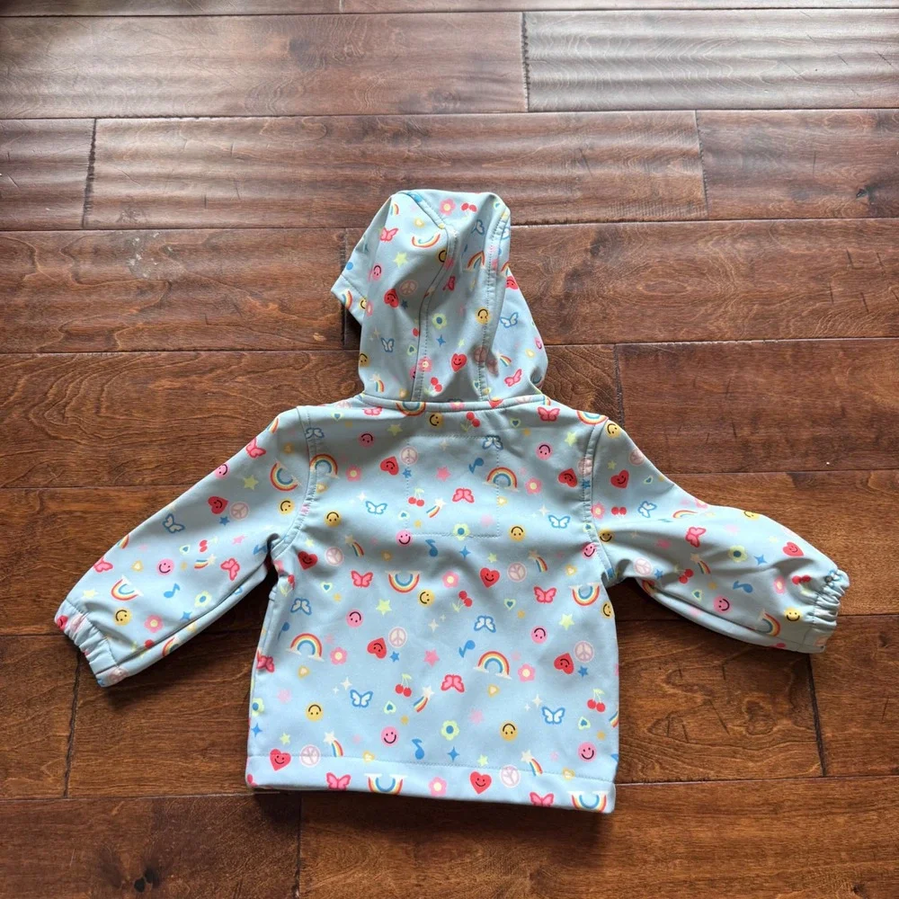 Cat & Jack Baby Girls 12M Rainbow Smiley Softshell Jacket Light Blue NWT